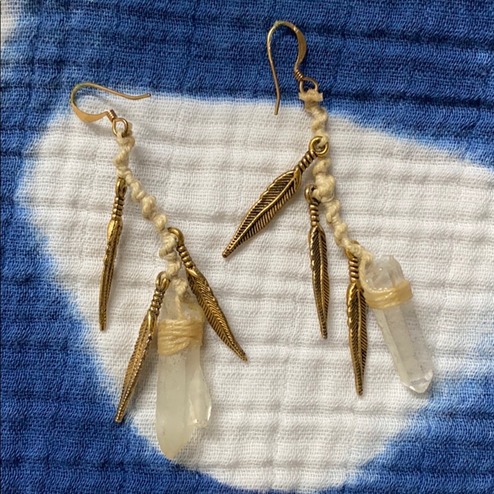 Boho handmade feather crystal earrings